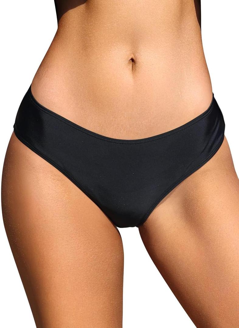 SHEKINI Women's Mid-Waist Bikini Bottom Cheeky U-Shaped Bathing Suit Bottom (Black - U-Shaped Style, Small) SHEKINI Women's Mid-Waist Bikini Bottom Cheeky U-Shaped Bathing Suit Bottom (Black - U-Shaped Style, Small)