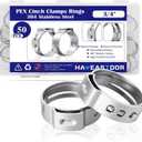 50PCS 3/4inch PEX Cinch Crimp Clamp Rings 304 Stainless Steel Single Ear Hose Clamps HE062-3/4