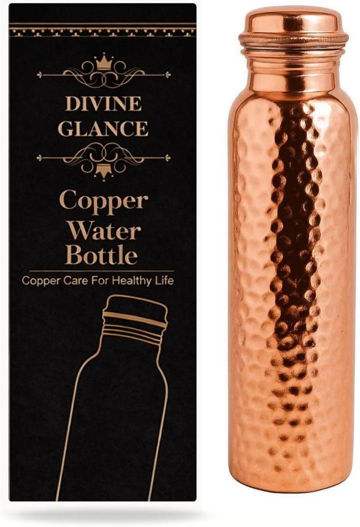 Copper Water Bottle - 34 Oz Extra Large - A Hammered Ayurvedic Pure Copper Vessel For Drinking - Drink More Water, Lower Your Sugar Intake And Enjoy The Health Benefits Immediately