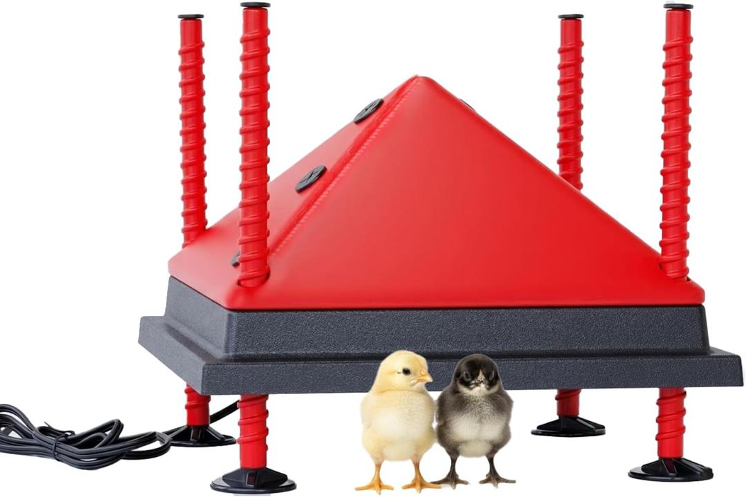 RentACoop 12x12 Adjustable Heating Plate with Bonus Foldable Anti-Roost Cone for up to 20 Chicks | Chick Brooder Heat Plate Energy-Efficient 22-Watt Chick Heater - Safer Than Heat Lamps