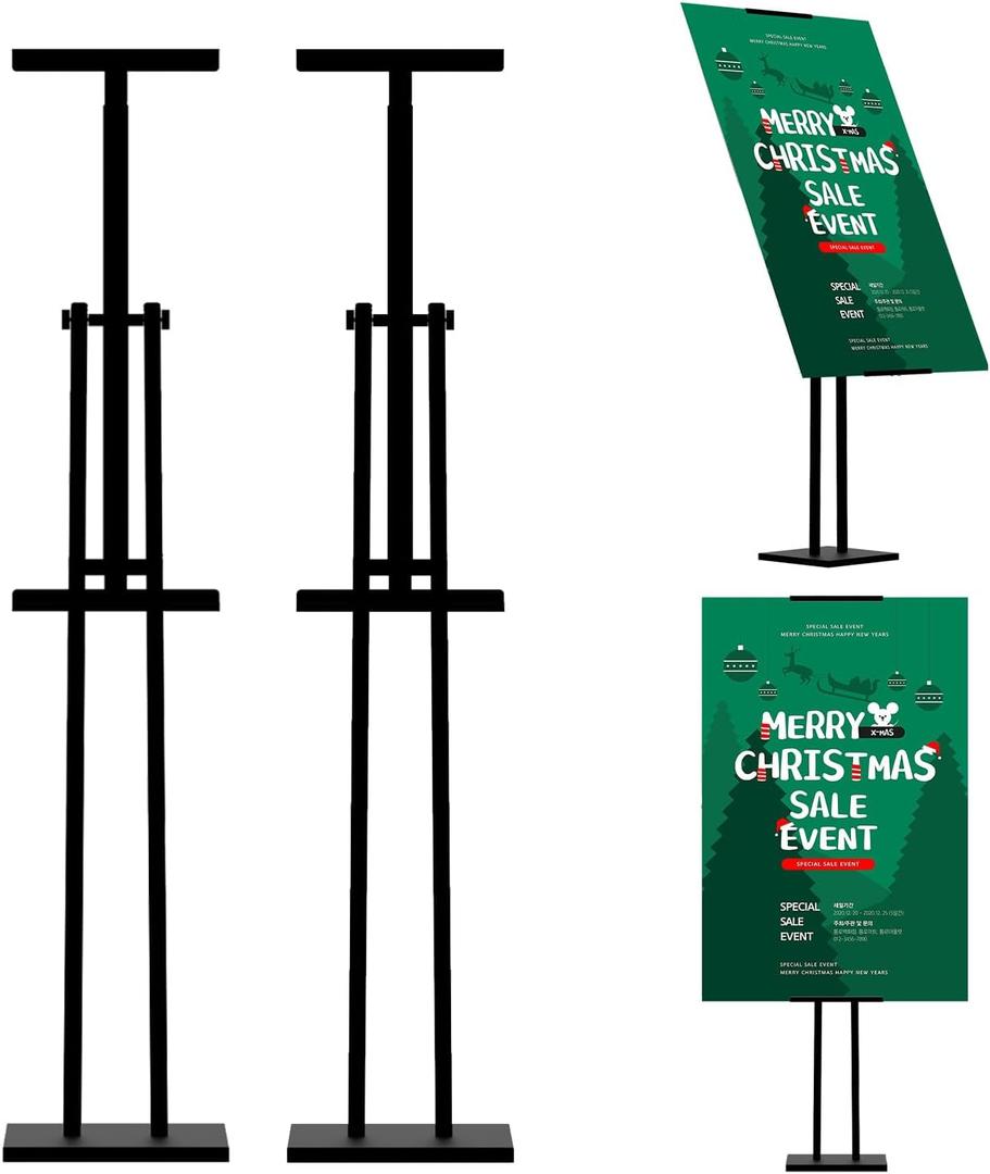 ONCEMORE Heavy Duty Sign Stand, Floor Poster Board Stand, Adjustable Metal Sign Holder Height Up to 60 Inches and 180° Rotation Display Standing Pedestal for Board & Foam, Black