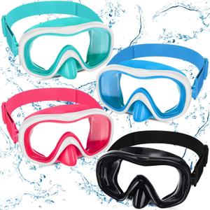 4 Pcs Adult Elastic Strap Swim Goggles with Nose Cover Snorkel Diving Swim Mask Anti Fog Waterproof