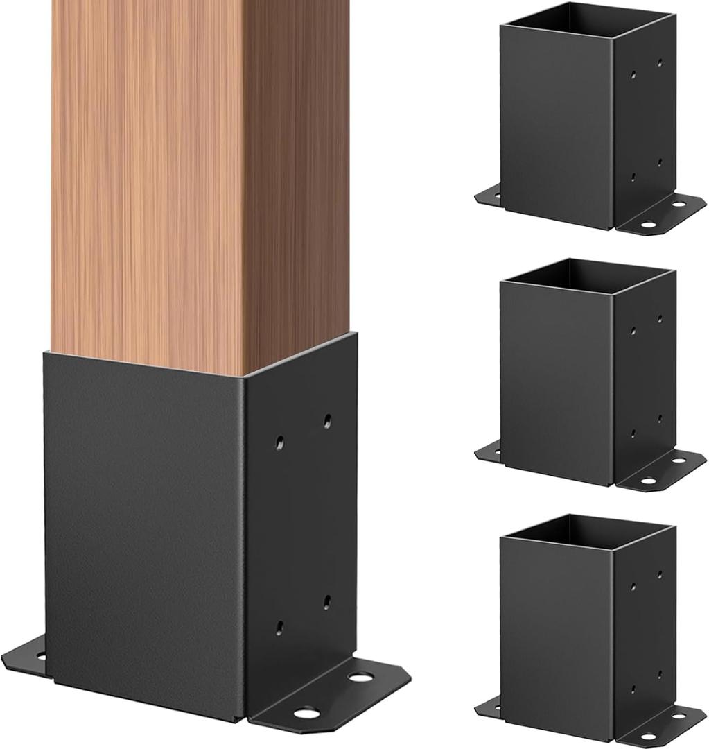 4x4 Post Base, 4x4 Post Bracket 4Pcs, Inner Size 3.6x3.6 inch Fence Post Anchor, Wood Post Brackets for Pavilion Deck Railing Support Deck Base Plate