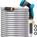 Metal Garden-Hose 200Ft Stainless Steel Water Hose Heavy Duty with 10 Way Nozzle-Flexible Lightweight Durable No Kink & Tangle，Strong 3/4’’ Solid Metal Fitting Shut-Off Valve for Outdoor Yard