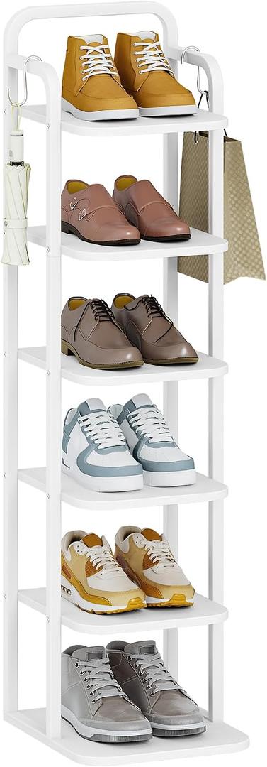 Hzuaneri 6 Tiers Vertical Shoe Rack, Tall Shoes Shelf with 2 Hooks