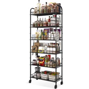6 Tier Slim Storage Cart with Wheels, Metal Mobile Shelving Unit Organizer Utility Cart for Office Bathroom Kitchen Laundry Room Narrow Places (10inches)
