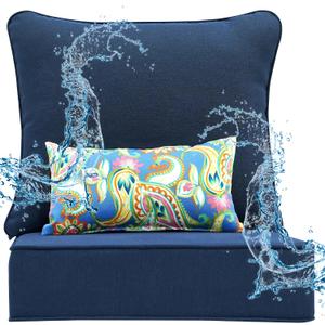 Outdoor Seat Cushion Set 24 x 22 Inch,Olefin Fabric Deep Seat Patio Cushions,Patio Furniture Cushions with Removable Cover,Rain-Proof and Fade Resistant Bottom & Back Cushion with Pillow,1 Set