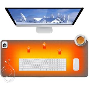 Heated Desk Pad Mouse Pad - Heated Desk Mat - Warm Desk Pad - 3 Levels Heating & 4 Hours Auto Shut-Off, PU Leather Mouse Pad - 31.5 x 13 inch (Medium Grey)