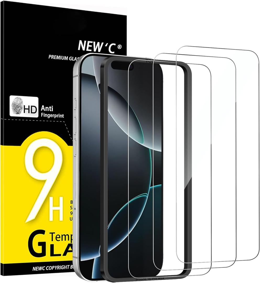 NEW'C 3 Pack Designed for iPhone 16 Pro Max Screen Protector (6.9 inches), Tempered Glass with easy installation tool included,Case Friendly Ultra Resistant (Transparent)