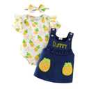Aenbilo Baby Girl Clothes 0-3 Months Newborn Summer Outfits Cute Pineapples Ruffled Romper Short Sleeve Infant Suspender Skirt Headband Yellow Set (White)