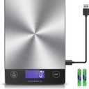 CROWNFUL Food Scale, Rechargeable 304 Stainless Steel Digital Kitchen Scale Up to 33lb Weight Grams and Ounces with LCD Display and Type-C Charging for Baking and Cooking