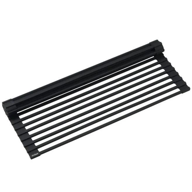 Roll Up Dish Drying Rack, Over The Sink Dish Rack, Heat-Resistant Anti-Slip Stainless Steel Dish Drainer with Silicone-Coated for Cups Fruits Vegetables - 17" x 13", Black
