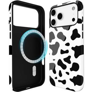Svanove for iPhone 17 Pro Max Case Cow Print, Compatible with Magsafe Magnetic Phone Case, Girly Cute Trendy Retro Animal Print Aesthetic Design Glossy Hard Shell Plastic Case for Women, Black