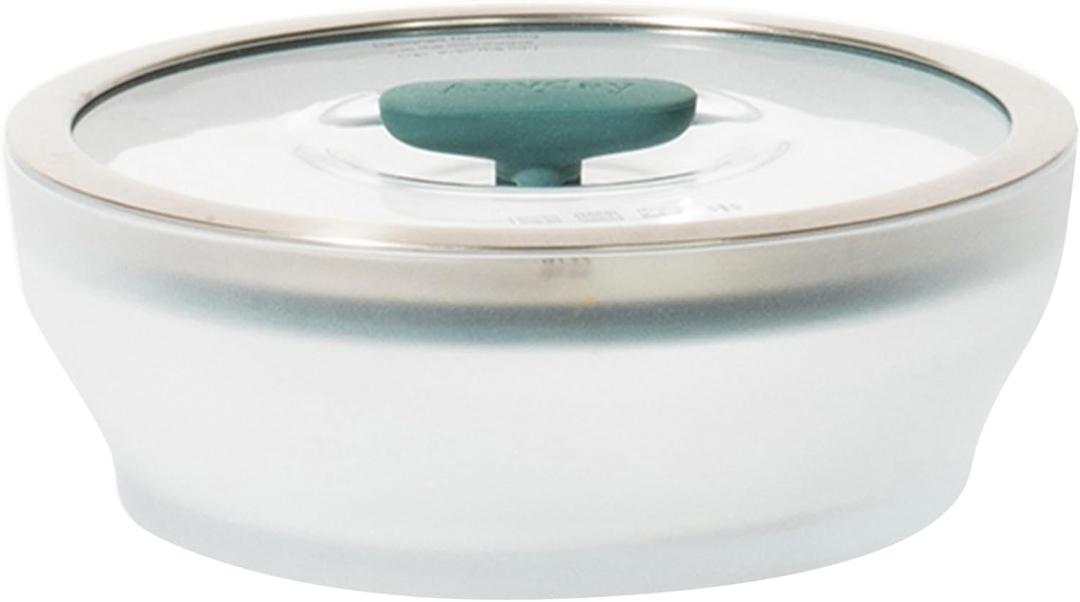 Anyday 4-Cup Microwave Cookware & Glass Container with Glass Lid, Plastic-Free Shallow Food Storage | Stackable Airtight Steamer with Vented Lid for Microwave-Safe Reheating, Steaming Vegetables (Frosted - Kale)