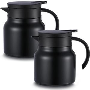 Ziliny 2 Pcs Thermal Coffee Carafe for Keeping Hot/ Cold Stainless Steel Small Coffee Creamer Container Double Wall Vacuum Insulated Tea pot Beverage Dispenser for Milk Hot Chocolates (Black, 27 oz)