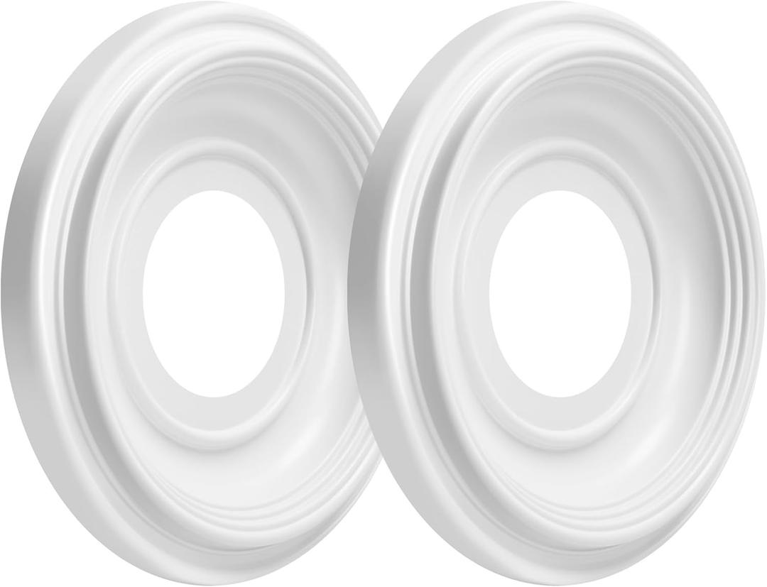 Art3d Non-Phthalate PVC Ceiling Medallion, Ceiling Light Cover Plate, Hole Cover for Light and Ceiling Fans, Fits Canopies up to 7.25", Ideal for Living Room, Bedroom, Renovation, 2 Pcs Set (White)