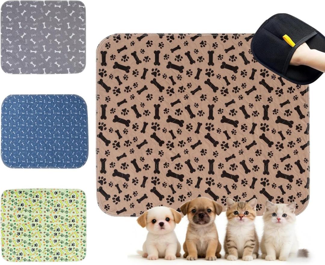 Puppy Pads with Pheromones, Washable Pee Pads for Dogs Potty Training, Reusable Dog Mat with Pet Hair Removal Gloves for Playpen, Crate, Whelping Box (Brown,S)