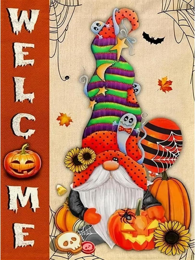 JFYHAB Halloween Gnome Pumpkin Diamond Painting Kits for Adults Weclome Diamond Art Kits for Adult Beginner, DIY Full Drill Skull Diamond Dots Paintings with Diamonds 5D Gem Art Decor 16x12 Inch