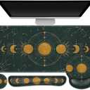 Large Desk Mat, Gaming Mouse Pad, Desk Pad Protector, XXL Mousepad + Keyboard Wrist Rest+Mouse Wrist Rest+Coaster Ergonomic Desk Pad for Home Office Decor, Dark Green Gold Moon Phases Constellation