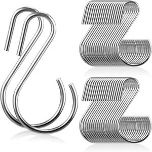Sratte 60 Pcs S Hooks for Hanging 1.8 Inch Heavy Duty S Hooks Bulk Curtain Hanging Connectors Mini S Shaped Hangers Ornament for Plants Pots Pans Mugs DIY Jewelry (Silver)