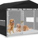 Outdoor Dog Kennel Cover,10'Dx10'Wx7'H Full Coverage Windproof Anti-UV Dog Cages Covers,with Transparent PVC Window & Breathable Mesh,600D Heavy Duty Waterproof Kennel Cover,Covers Only, Black