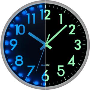 JoFomp LED Wall Clock for Bedroom Night Glow, 12 Inch Silent Wall Clocks Battery Operated, Light Up Wall Clocks for Living Room Decor, Sound Control Modern Wall Clock Glow in Dark for Kitchen Office