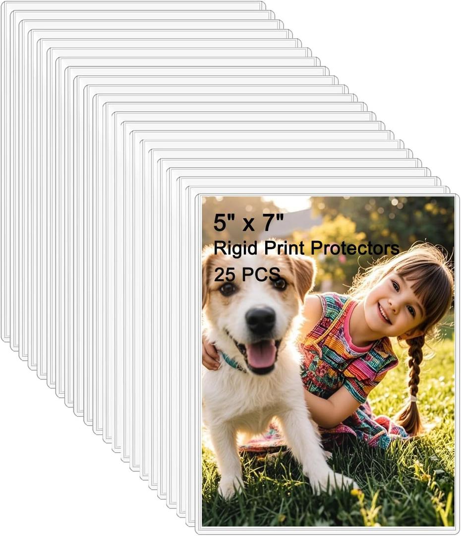 25PCS 5" x 7" Clear Rigid Card Sleeves  Waterproof Hard Plastic Protectors for Postcards, Prints, Photos, Trading & Sports Cards  Top Load Jumbo Sheet Holders
