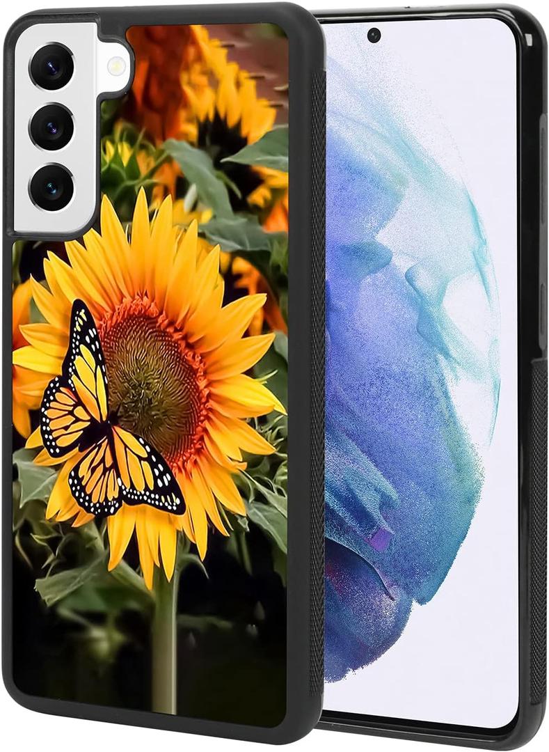 KANGHAR Compatible with Samsung Galaxy S21 Case Sunflower Butterfly Anti-Slip Drop Protection with Soft TPU Bumper Shockproof Protective Phone Cover for Women Girls