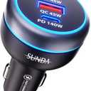 SUNDA 230W USB C Fast Car Charger, 3-Ports Car Charger Adapter, Dual Type C PD140W/PPS63W Compatible with iPhone17/16Pro/Max/iPhone15/Laptop/Galaxy/SamsungS25, USB-A 45W QC3.0 for Android
