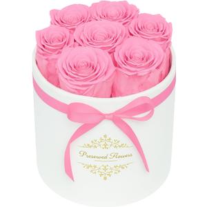 7 Forever Flowers in a Luxury Suede Box, Preserved Roses Birthday Gifts for Women, Romantic Anniversary Wedding Gifts for Women Her Girlfriend Wife, Pink