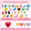 JOYIN 28 PCS Mochi Squishy Toys with Valentine Cards and Filled Hearts Party Favors for Kids Valentine Gifts Classroom Exchange, Kawaii Stress Relief Toy for Valentines Day Gift Exchange, Game Prizes