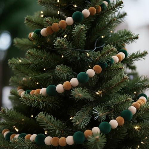 Canlierr 6 Feet Christmas Velvet Bead Garland Flocking Christmas Tree Ornaments Plush Spacer Ornament Xmas Garland Hanging Beads for Xmas Decoration Supplies(Green Brown)