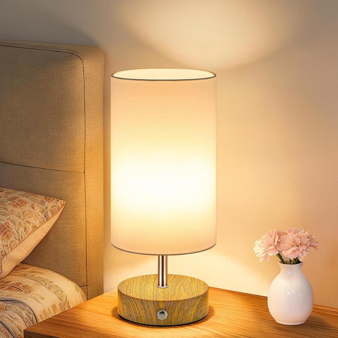 TOBUSA Cordless Table Lamp, Rechargeable 6000mAh Battery Operated Bedside Lamp, Portable Touch LED Desk Lamp Dimmable, Wireless Lamp with Wood-Grain Base, Modern Night Light for Bedroom, Bulb Included