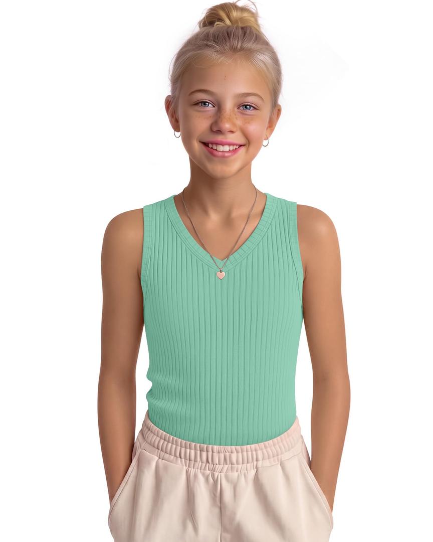 LessonZoo Girls' Tank Tops Sleeveless Shirts, Mint Green, 13-14 Years