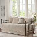 Madison Park Daybed Cover Set Damask Quilted Cover for Daybeds, All Season, Pre-Washed Cotton-Filled Coastal Bedding with Scallop Edge, Shams, Bedskirt, Dcor Pillows, Tuscany, Daybed Khaki 6 Piece, 75"x39"