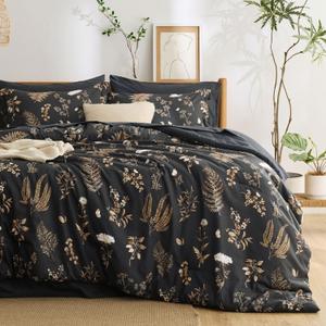 Bedsure Black King Comforter Set - 7 Pieces Floral Bedding Sets King Bed in a Bag with Reversible Botanical Flowers Comforter, Sheets, Pillowcases & Shams