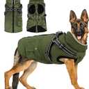 Dog Winter Coat with Harness Built-in | Waterproof Dog Jacket with Zipper & Fleece Lining | Reflective Cold Weather Coat for Large Dogs (Green) Large