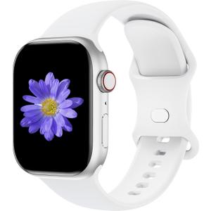 Sport Bands Compatible with Apple Watch 42mm 44mm 45mm 46mm 41mm 38mm 40mm 49mm for Women Men, Soft Silicone Strap for iWatch Wristband Series Ultra SE 11 10 9 8 7 6 5 4 3 2 1 (White)