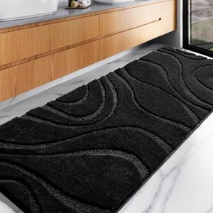 DEXDE Bathroom Rugs Runner 24x60 Inch, Ultra Soft and Water Absorbent Long Bath Rugs Non-Slip Quick Dry Machine Washable Bath Mats Microfiber Thick Matts for Floor, Tub, Shower, Home Decor, Black