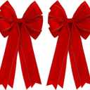 Meseey 2 Pcs 20 x 10 Inch Large Red Velvet with Glitter Gold Edge Bows Farmhouse Wreaths Bow for Gift Wrapping Tree Topper Front Door Home Decorations