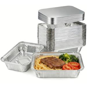 40 Pack 3 LB Aluminum Foil Pans with Lids Heavy Duty, 48 Ounce 8.7"×6.6"×2.4" Aluminum Food Containers with Lids, Disposable Tin Foil Pans for Baking, Meal Prep, Freezer, Heating and Takeout