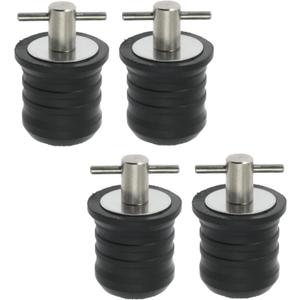 4 Pcs Boat Plug Snap Plugs T Handle Boat Drain Plug Rubber Plugs with Brass/Stainless Steel Handle Marine Twist Plug Boat Accessories (Stainless Steel, 1.25 Inch)