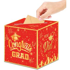 2 x Graduation Decorations 2026 Graduation Card Box Red Gold Congrats Grad Gifts Cardboard for Class of 2026 High School College Grad Party Decor 8.7 Inch