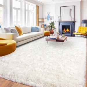 8x10 Area Rugs for Living Room, Ultra Soft Fluffy Shag Floor Carpet, Modern Indoor Plush Fuzzy Rugs for Bedroom Kids Room Nursery Dorm Home Decor Aesthetic, Cream White