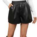 Floerns Women's Casual PU Leather Elastic Mini Shorts Baggy Fall Outfit Short Pants with Pocket (Black) Small