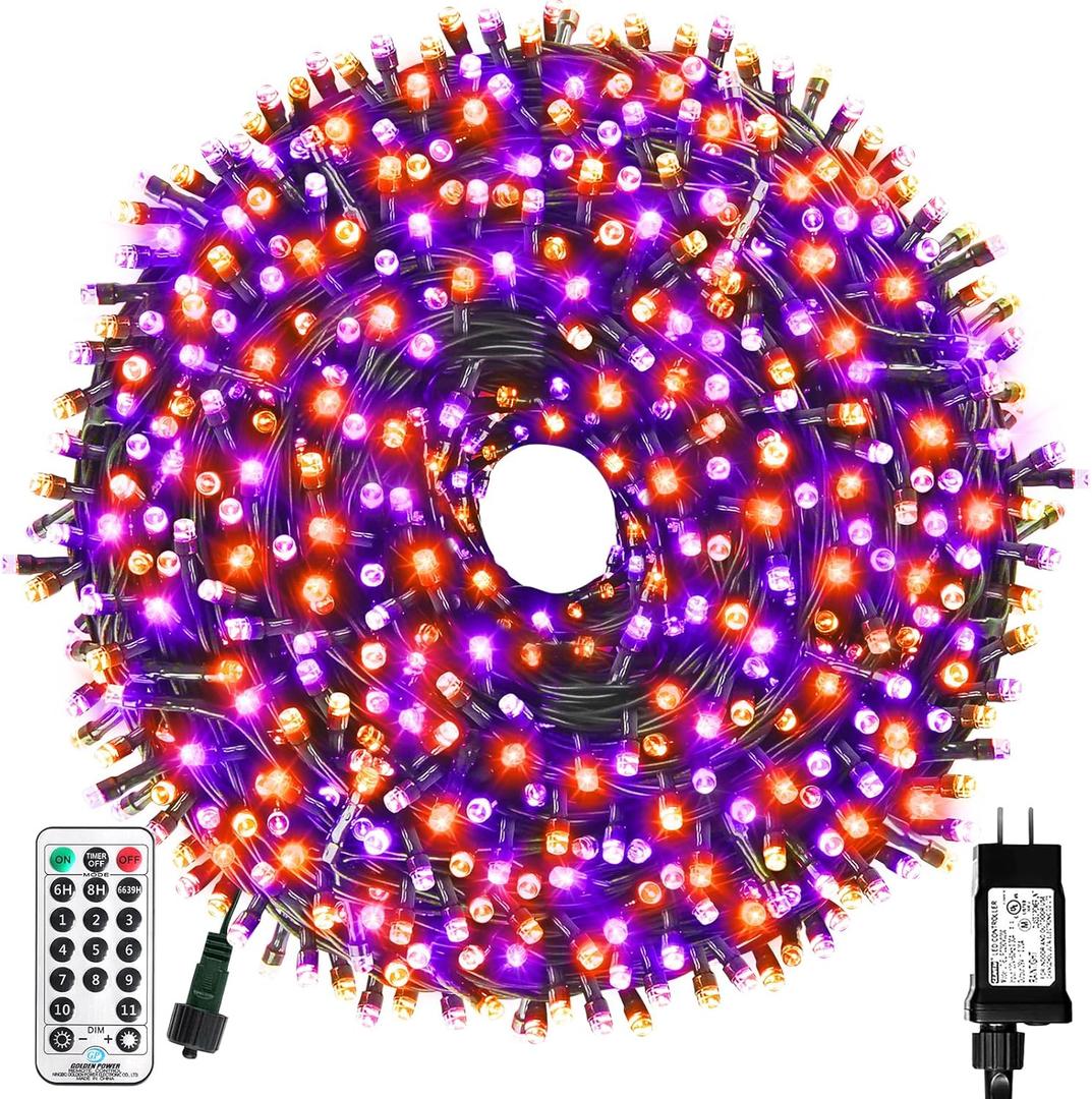 Orange Purple Halloween Lights Outdoor Indoor, 108FT 300 LED 2 Colors in 1 Christmas Lights, Fairy Lights, END to END Connect, Waterproof Halloween Decorations Decor Timer Remote (100% UL)