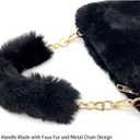 FHQHTH Fluffy Faux Fur Crossbody Bag for Women  Cute Small Purse with Chain Strap, Plush Evening Handbag & Makeup Bag (Black)