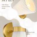 Gold Sconce Wall Lighting, HWH Single Wall Vanity Light Fixture for Living Room, Bathroom Wall Sconces with Milk White Striped Fabric Shade, Brushed Gold Finish, 5HZG97B-2W BG-FB