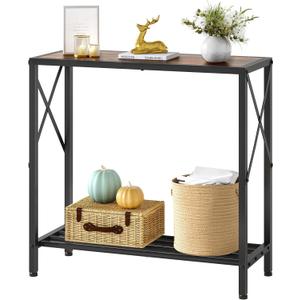 Tajsoon Console Table, 2 Tier Small Hallway Table, Narrow Sofa Table for Entryway with Open Shelves for Living Room, Hallway, Foyer, Office, Rustic Brown