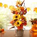 Pinkunn Fall Thanksgiving Centerpieces for Tables Decorations 16 Inch Lighted Fall Tree Tabletop with Artificial Sunflowers Maple Leaves Burlap Base Autumn Decor for Home Indoor Office Desk Party, Sunflower 